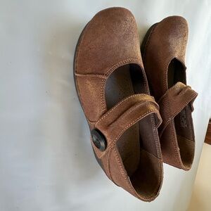 Dansko Tan Suede Mary Jane Clogs with Button Strap